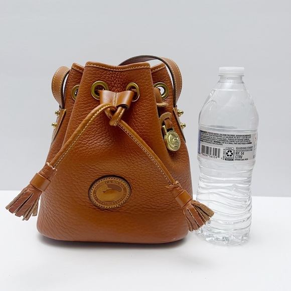 Vintage Dooney & Bourke Mini Bucket Drawstring Shoulder Bag Cognac Leather - Picture 3 of 16
